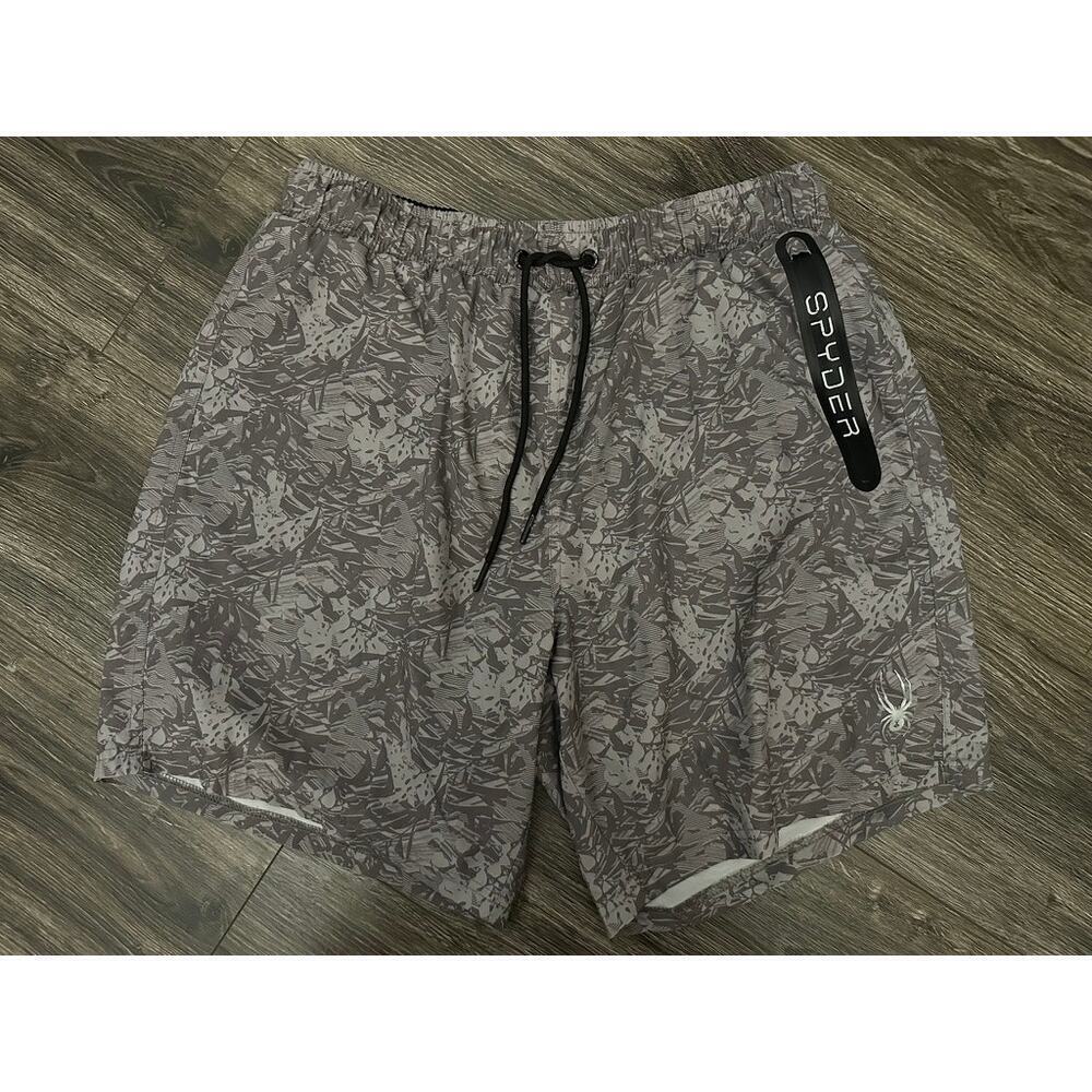 SPYDER Mens Swim Shorts Gray Quick Dry UPF 30 Zip Pocket Boxer Lined Trunks XL